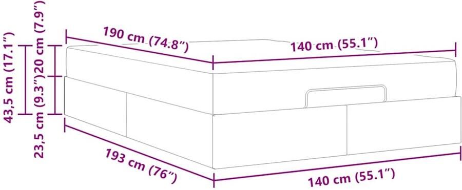 VidaXL Bedframe met matras Donkergrijs 140 x 190 cm Stof - Foto 2