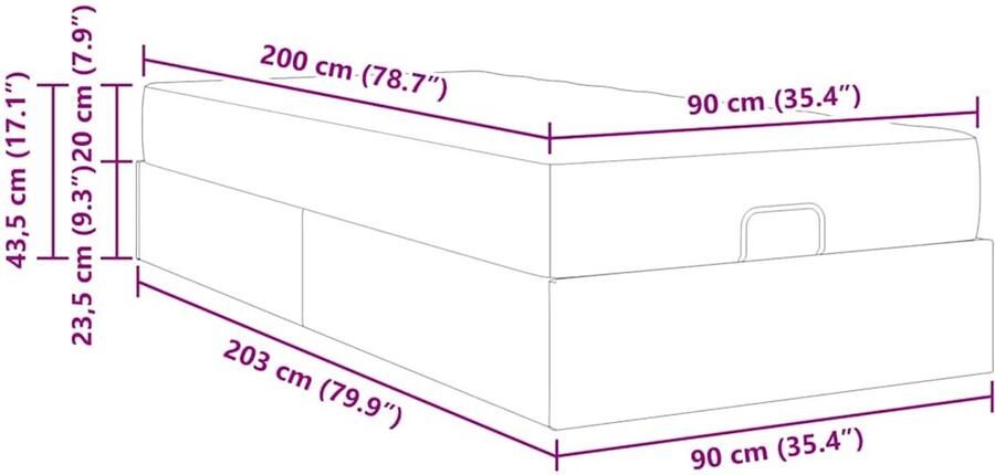 VidaXL Bedframe met matras met opslag Lichtgrijs 90 x 200 cm Fluweel