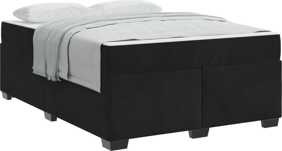 VidaXL Bedframe met matras met matras Zwart 160 x 200 cm Fluweel - Foto 2