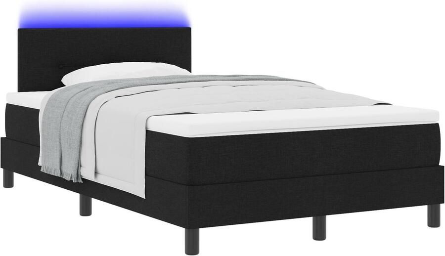 VidaXL Boxspring bed met matras met hoofdeinde Zwart 120 x 200 cm Stof - Foto 2