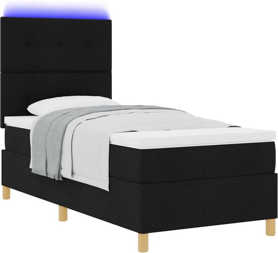 VidaXL Boxspring bed met matras met hoofdeinde Zwart 100 x 200 cm Stof - Foto 2