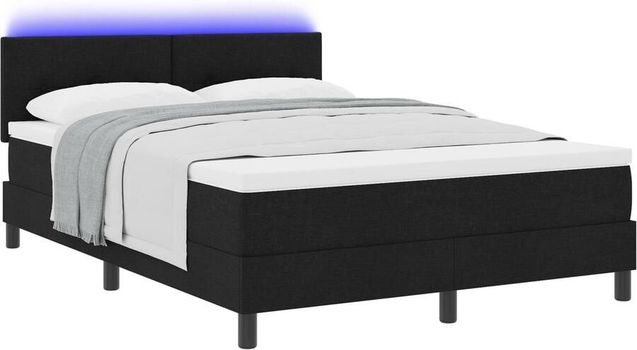 VidaXL Boxspring bed met matras met hoofdeinde Zwart 140 x 190 cm Stof - Foto 2
