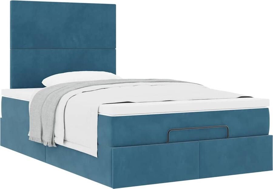VidaXL Ottoman bed met matrassen 120x200cm fluweel donkerblauw - Foto 2