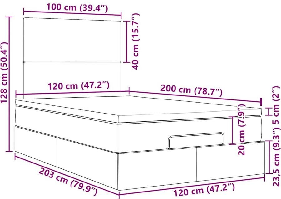 VidaXL Ottoman bed met matrassen 120x200cm fluweel donkerblauw - Foto 3