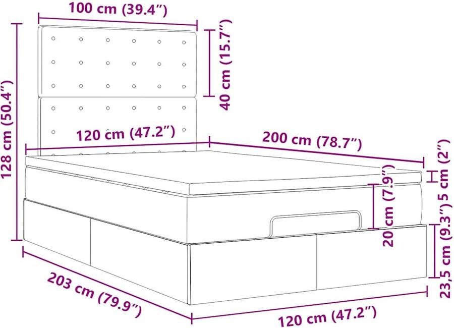 VidaXL Ottoman bed met matrassen 120x200cm fluweel donkergrijs - Foto 3