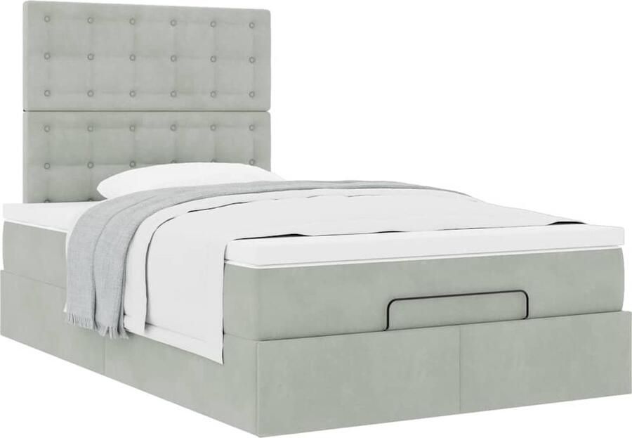 VidaXL Ottoman bed met matrassen 120x200cm fluweel lichtgrijs - Foto 2