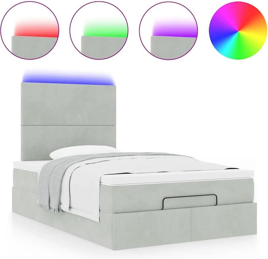 VidaXL Ottoman bed met matrassen en LED's 120x200cm fluweel lichtgrijs - Foto 2