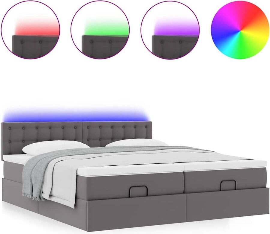 VidaXL Ottoman bed met matrassen en LED's 180x200cm kunstleer grijs