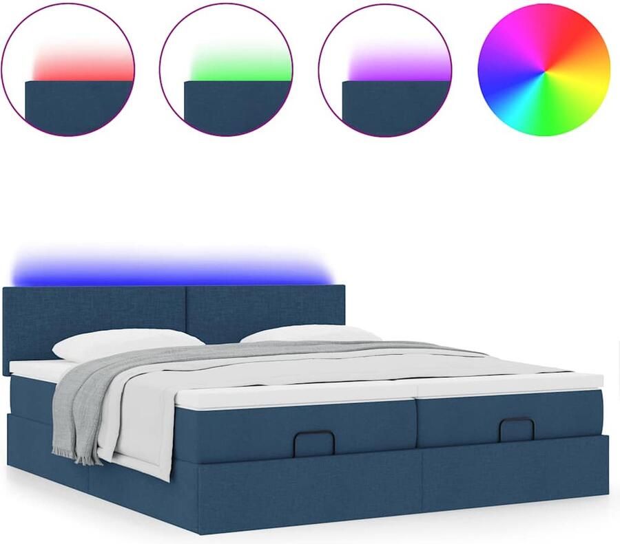 VidaXL Ottoman bed met matrassen en LED's 180x200cm stof blauw