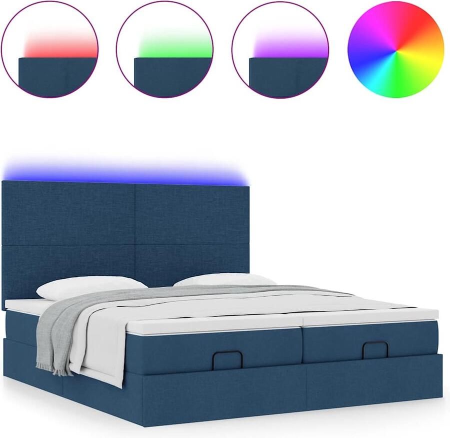 VidaXL Ottoman bed met matrassen en LED's 180x200cm stof blauw - Foto 3