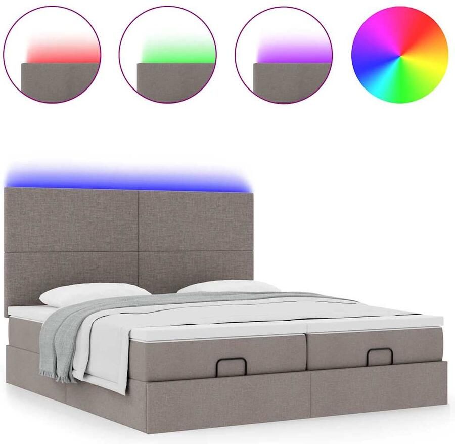 VidaXL Ottoman bed met matrassen en LED's 180x200cm stof taupe - Foto 2