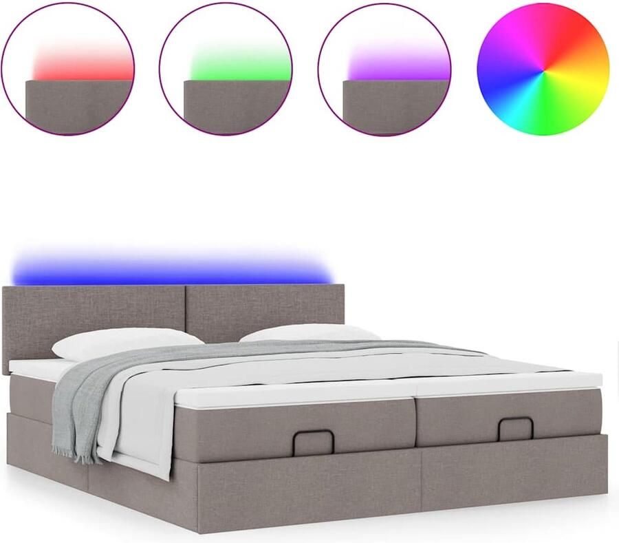 VidaXL Ottoman bed met matrassen en LED's 180x200cm stof taupe - Foto 2