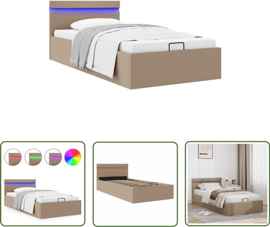 VidaXL Bedframe met opbergruimte en LED 90x200 cm Hydraulisch Bed Kunstleder Bed Led Bed Boxspring Tweepersoonsbed Hoofdbord Opbergbed Bedroom Furniture