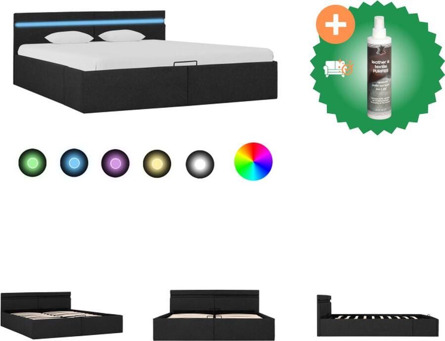 VidaXL Bedframe met opbergruimte en LED stof donkergrijs 160x200 cm Bed Inclusief Reiniger