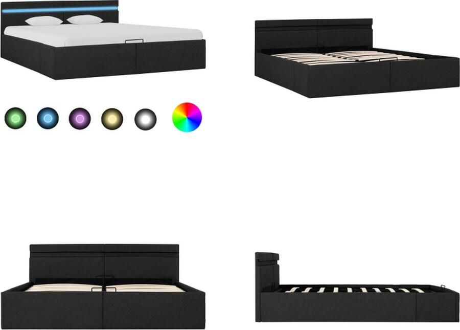 VidaXL Bedframe met opbergruimte en LED stof donkergrijs 160x200 cm Bedframe Bedframes Bed Bedden - Foto 2