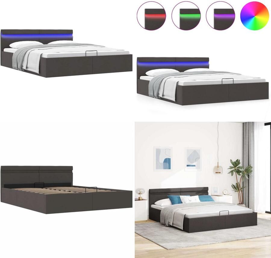 VidaXL Bedframe met opbergruimte en LED stof donkergrijs 160x200 cm Bedframe Bedframes Bed Bedden