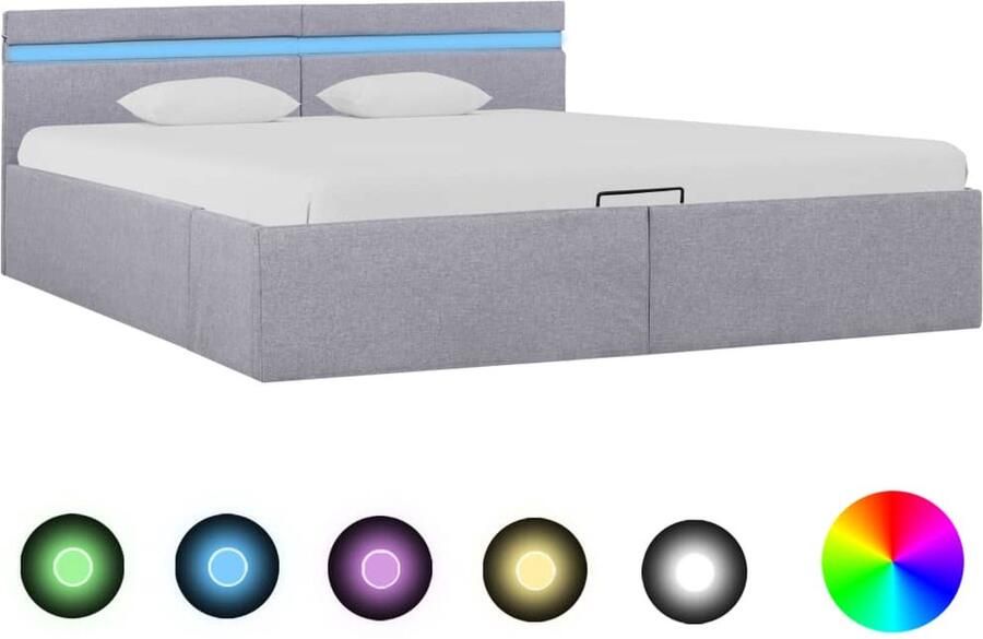 The Living Store bedframe lichtgrijs stoffen bekleding hydraulisch opbergvak LED-strip 211 x 188 x 73 cm geschikt voor matras 180 x 200 cm 5 V USB-aansluiting - Foto 3