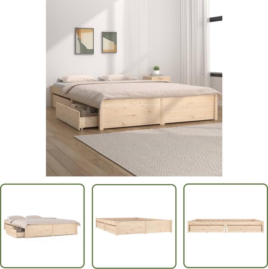 The Living Store Bedframe Grenenhout Bedframe met Opbergfunctie 205.5 x 185.5 x 31 cm Houten Bed Frame Bedframe Met Opbergruimte Tweepersoons Bed Super King Size Bed Grenenhout Bedframe