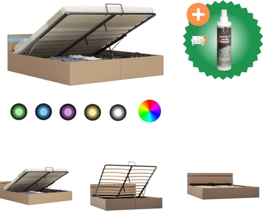 VidaXL Bedframe met opbergruimte LED kunstleer cappuccino 160x200 cm Bed Inclusief Reiniger