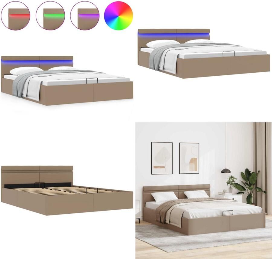 VidaXL Bedframe met opbergruimte LED kunstleer cappuccino 160x200 cm Bedframe Bedframes Bed Bedden