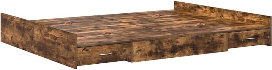 VidaXL Opbergbedframe met lade met hoofdeinde met opslag Gerookt eiken 150 x 200 cm