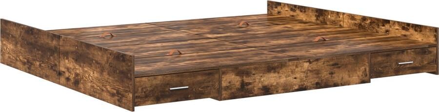 VidaXL Opbergbedframe met lade met hoofdeinde met opslag Gerookt eiken 200 x 200 cm