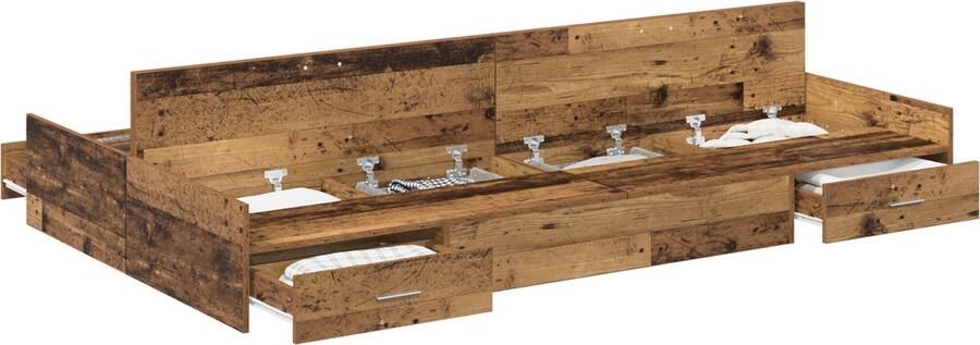 VidaXL Bedframe met opbergruimte Oud hout 120 x 190 cm Bewerkt hout - Foto 2