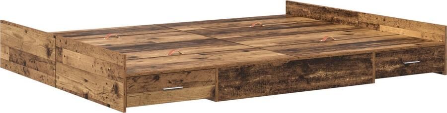 VidaXL Opbergbedframe met lade met hoofdeinde met opslag Oud hout 135 x 190 cm Spaanplaat