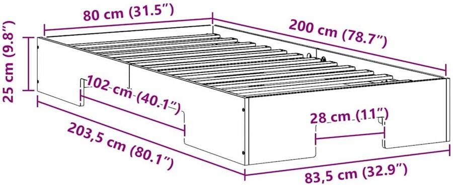 VidaXL Bedframe met opslag Wit 80 x 200 cm Massief grenenhout - Foto 2