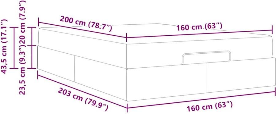 VidaXL Bedframe Anders met opslag Wit en Donkerbruin 160 x 200 cm Stof - Foto 3