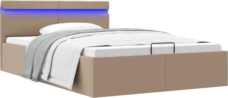 VidaXL Bedframe met opslag en LED 140x200 cm Hydraulisch Bedframe Kunstleder Bed Slaapkamers Meubilair Boxspring Alternatief Led Verlichting Bed Opbergfunctie Bed Bruine Bed Dubbel Bed - Foto 2