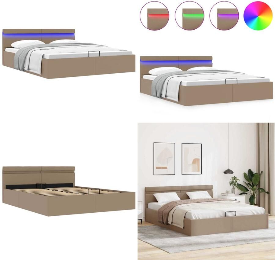 VidaXL Bedframe met opslag en LED kunstleer cappuccino 180x200 cm Bedframe Bedframes Bed Bedden