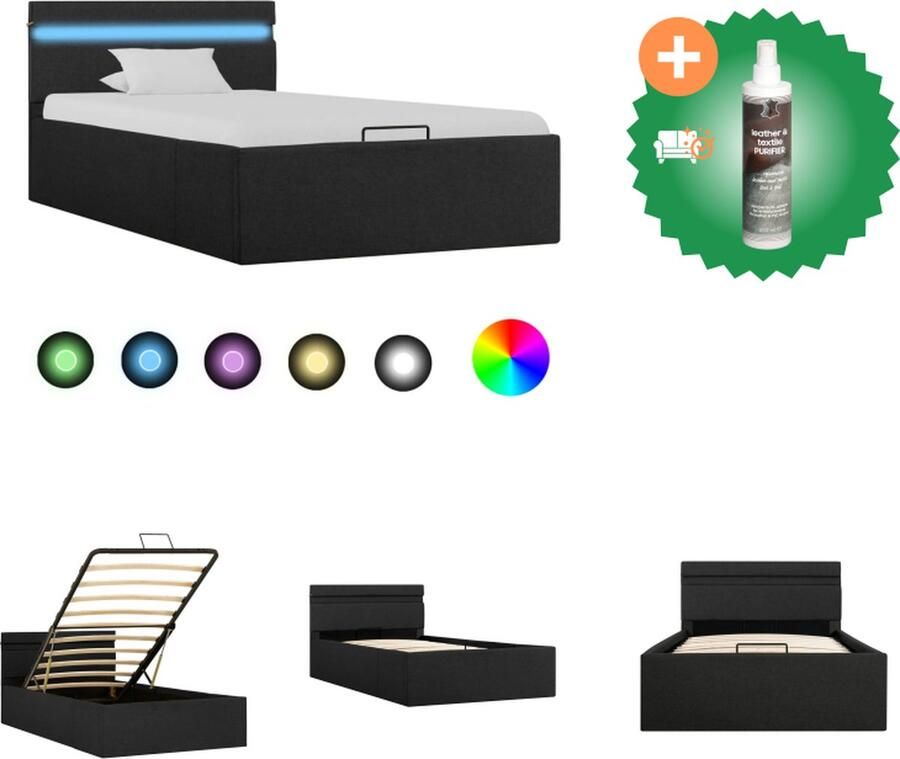 VidaXL Bedframe met opslag en LED stof donkergrijs 90x200 cm Bed Inclusief Reiniger