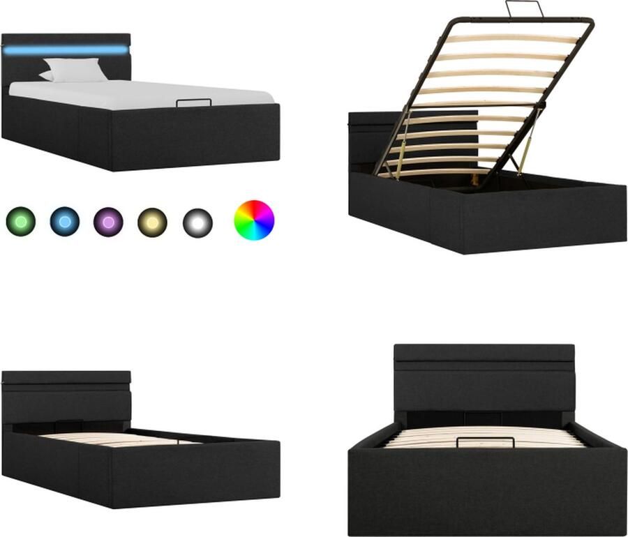 VidaXL Bedframe met opslag en LED stof donkergrijs 90x200 cm Bedframe Bedframes Bed Bedden - Foto 2