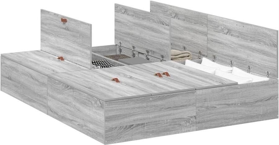 VidaXL Bedframe met opslag Grijs sonoma 160 x 200 cm Bewerkt hout