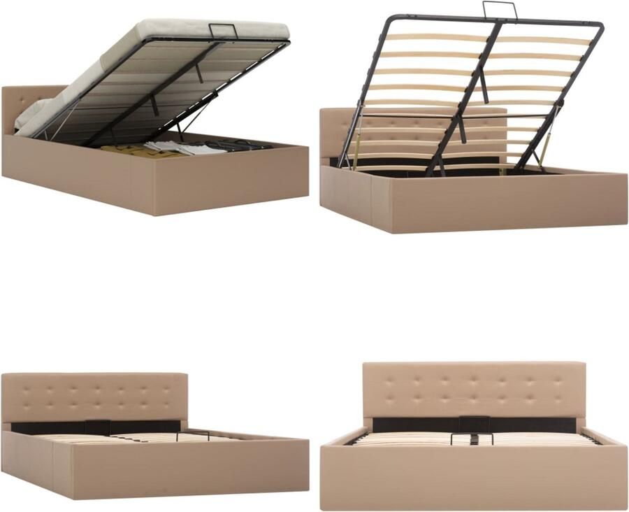VidaXL Bedframe met opslag hydraulisch kunstleer cappuccino 140x200 cm Bedframe Bedframes Bed Bedden