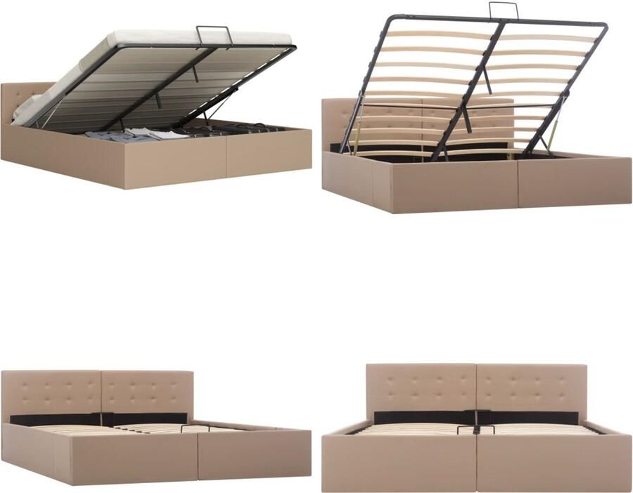 VidaXL Bedframe met opslag hydraulisch kunstleer cappuccino 160x200 cm Bedframe Bedframes Bed Bedden