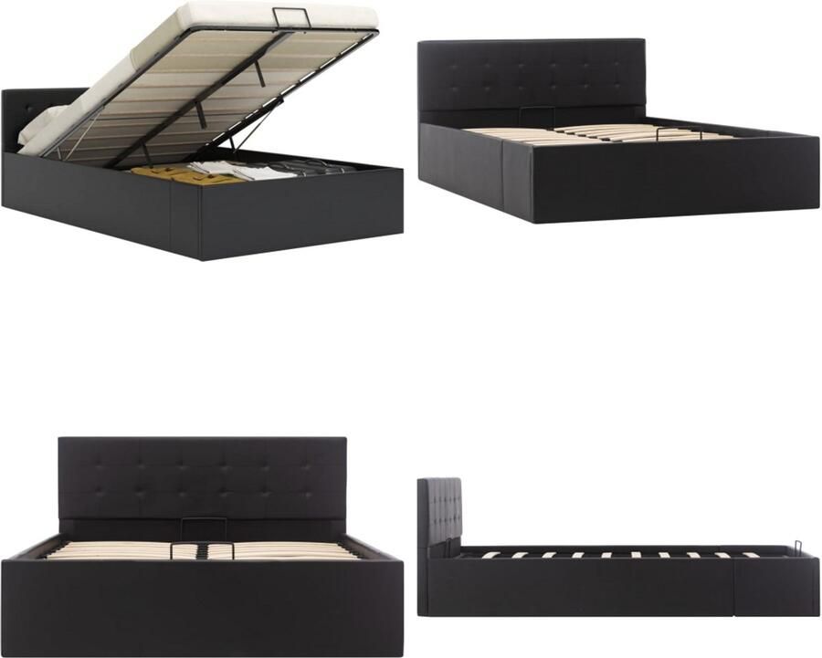 VidaXL Bedframe met opslag hydraulisch kunstleer zwart 120x200 cm Bedframe Bedframes Bed Bedden