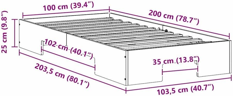 VidaXL Bedframe met opslag Wit 100 x 200 cm Massief grenenhout - Foto 2