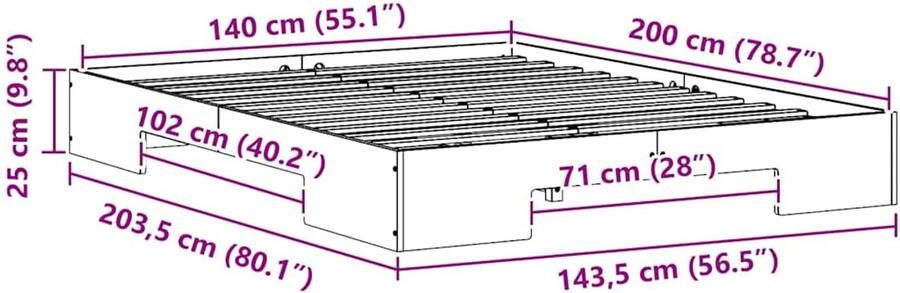 VidaXL Bedframe met opslag Wit 140 x 200 cm Massief grenenhout - Foto 2