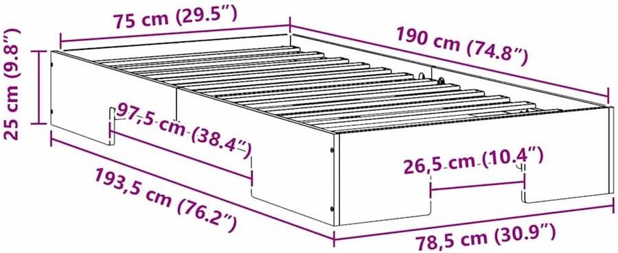 VidaXL Bedframe met opslag Wit 75 x 190 cm Massief grenenhout - Foto 2