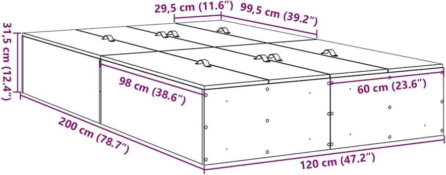 VidaXL Bedframe met opslag artisanaal eikenkleurig 200 x 120 x 31.5 cm - Foto 2