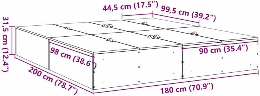 VidaXL Bedframe met opslag Zwart eiken 180 x 200 cm Bewerkt hout - Foto 2