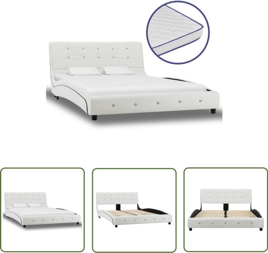 VidaXL Bedframe met traagschuim matras 120x200 cm Klassieke Bedframe Houten Bed Metalen Bed Wit Bed Tweepersoonsbed Boxspring Bed Traagschuim Matras King Size Bed