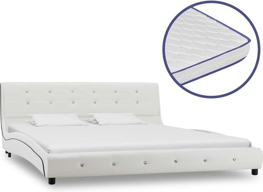 VidaXL Bedframe met traagschuim matras 160x200 cm Wit Klassieke Bedframe Houten Bed Metalen Bed Witte Bed Tweepersoonsbed Boxspring Traagschuim Matras Slaapcomfort - Foto 2