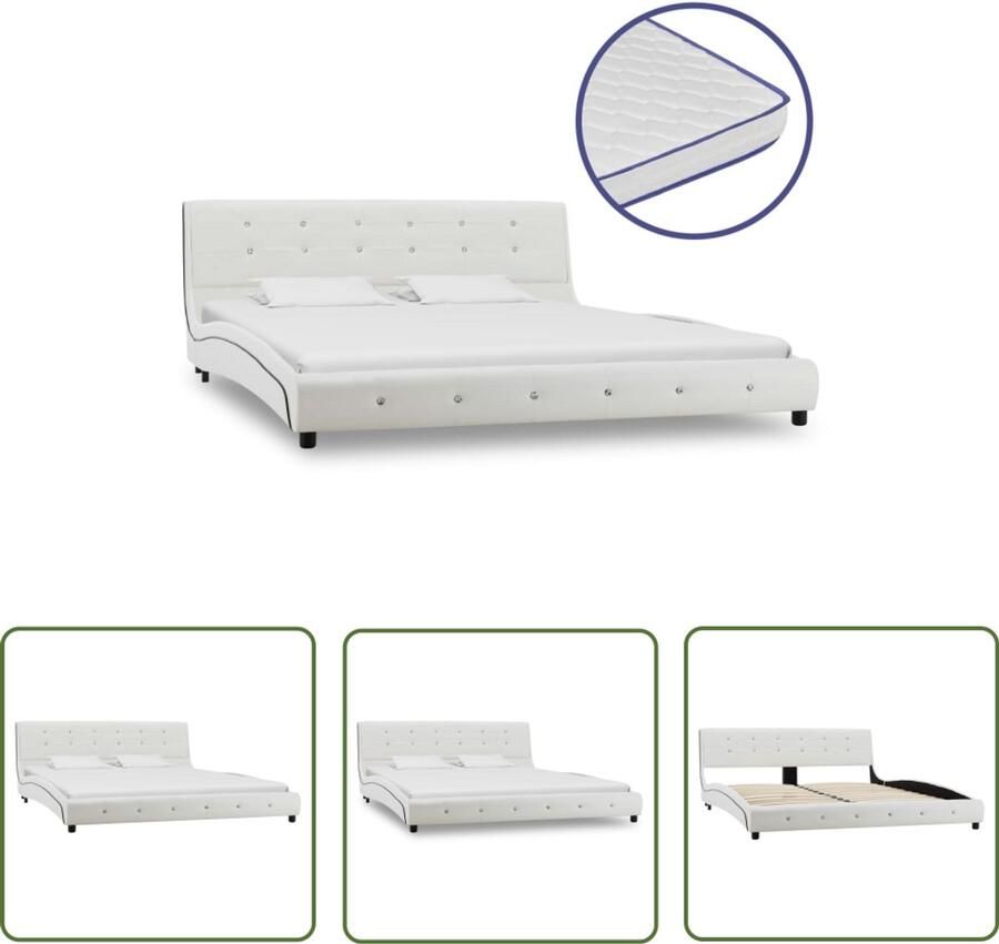 VidaXL Bedframe met traagschuim matras 160x200 cm Wit Klassieke Bedframe Houten Bed Metalen Bed Witte Bed Tweepersoonsbed Boxspring Traagschuim Matras Slaapcomfort
