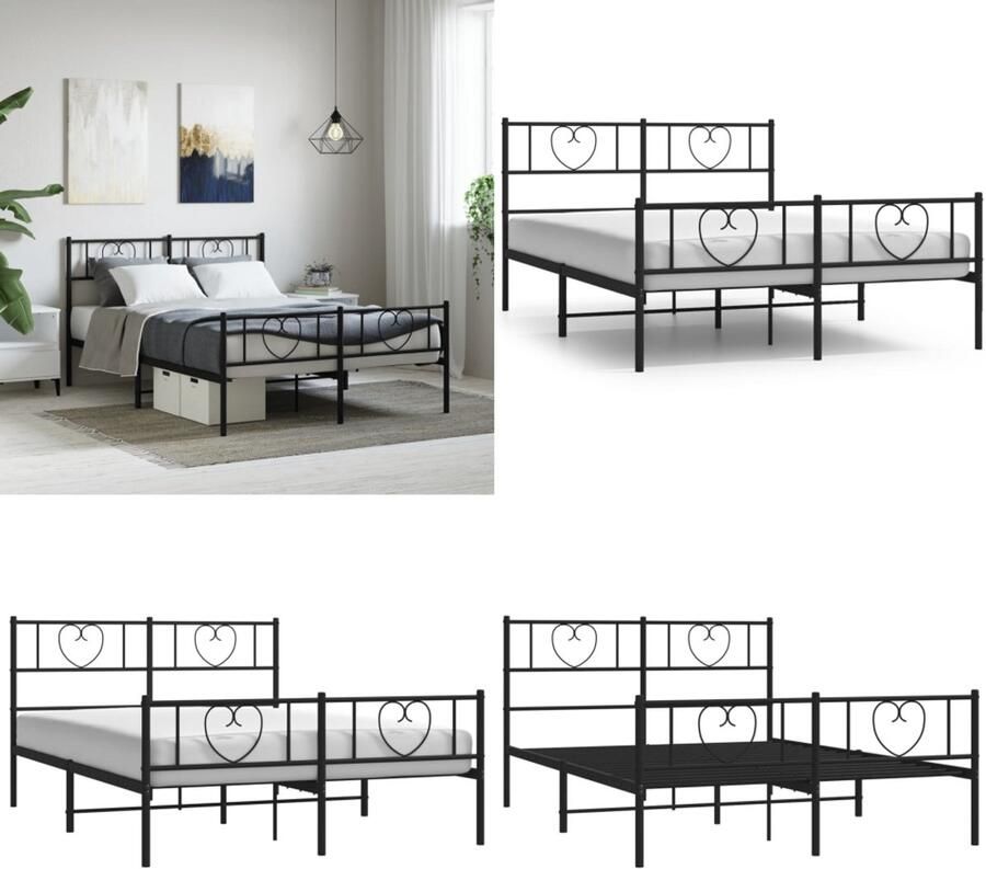 VidaXL Bedframe met voetbord zonder matras metaal zwart 160x200 cm Bedframe Bedframes Bed Bedbodem