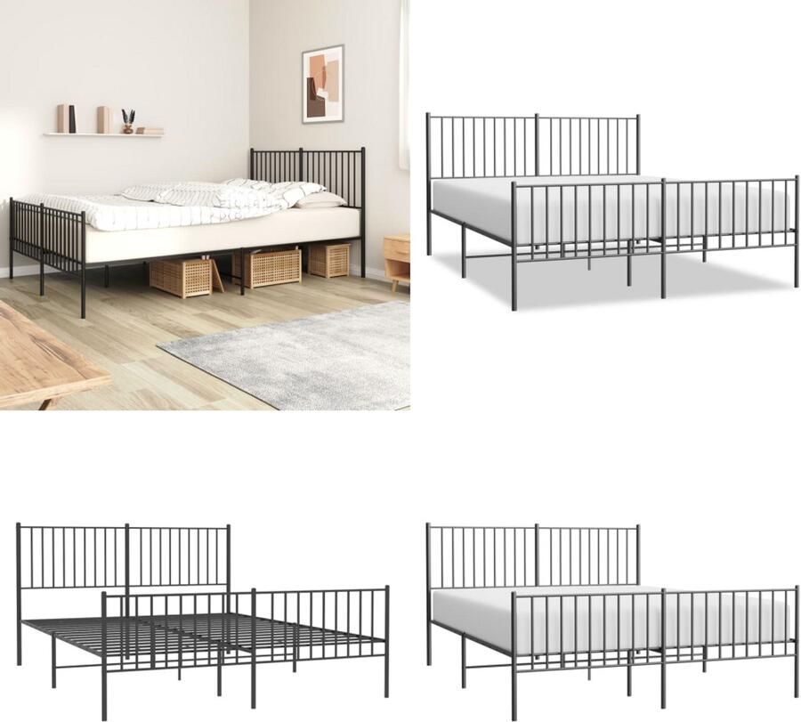 VidaXL Bedframe met voetbord zonder matras metaal zwart 160x200 cm Bedframe Bedframes Tweepersoonsbed Bed - Foto 3