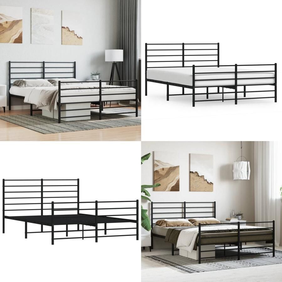 VidaXL Bedframe met voetbord zonder matras metaal zwart 160x200 cm Bedframe Bedframes Tweepersoonsbed Bed