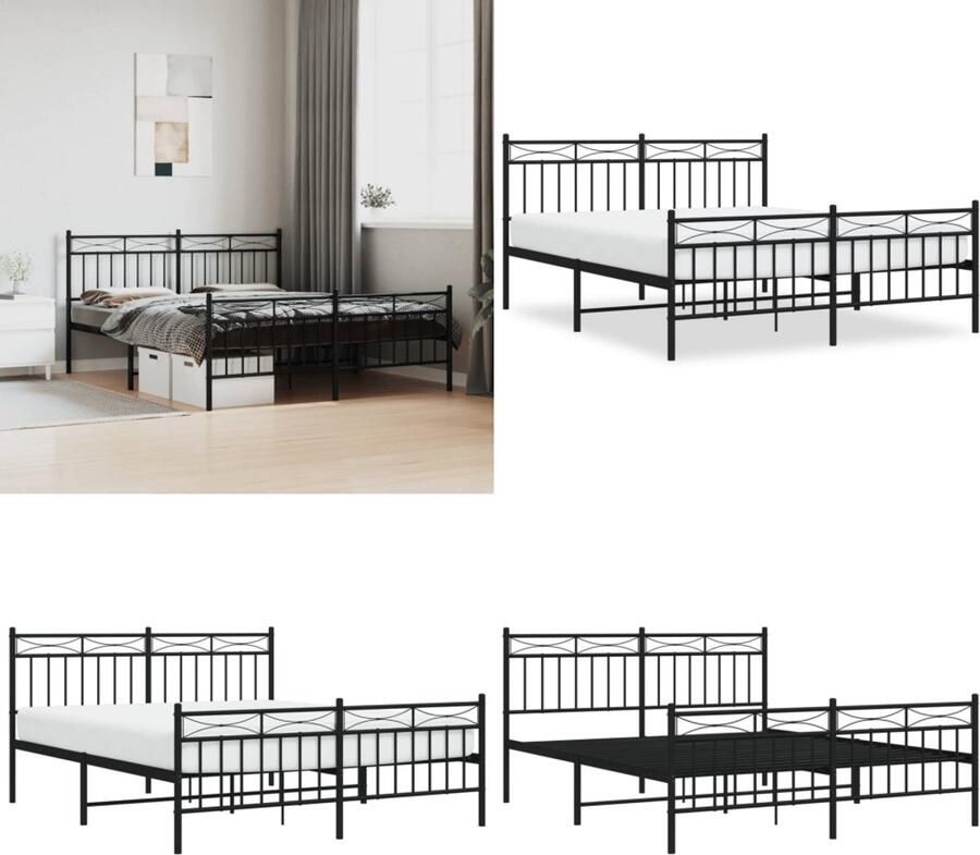 VidaXL Bedframe met voetbord zonder matras metaal zwart 160x200 cm Bedframe Bedframes Tweepersoonsbed Bed